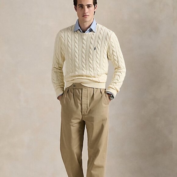 Polo Ralph Lauren Cotton Classic Cable Knit Sweater Cream White Mens Sz XL Lux - Picture 1 of 14